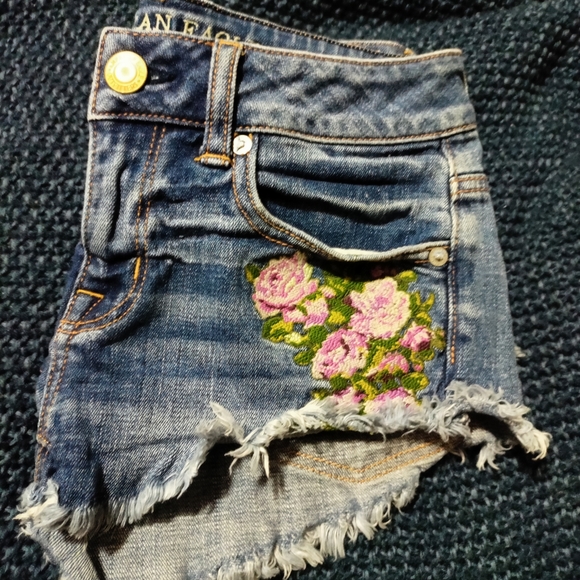 American Eagle Rose Embroidered  Shorts Size 00 - Picture 11 of 13